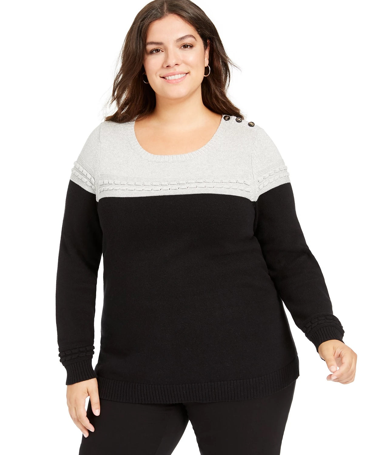 Suéter feminino plus size metálico bicolor Charter Club cinza tamanho 0X