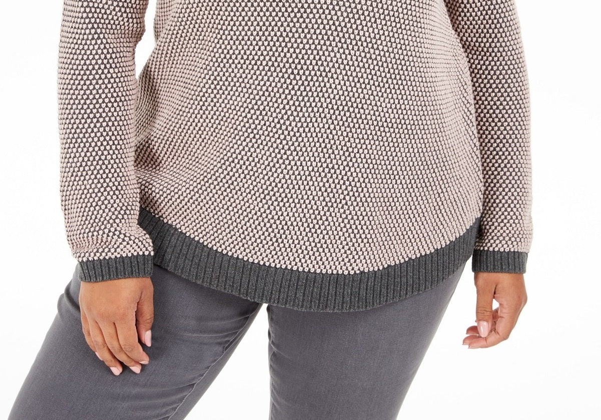 Suéter feminino plus size com botões e detalhes contrastantes Charter Club, preto profundo, tamanho 2X