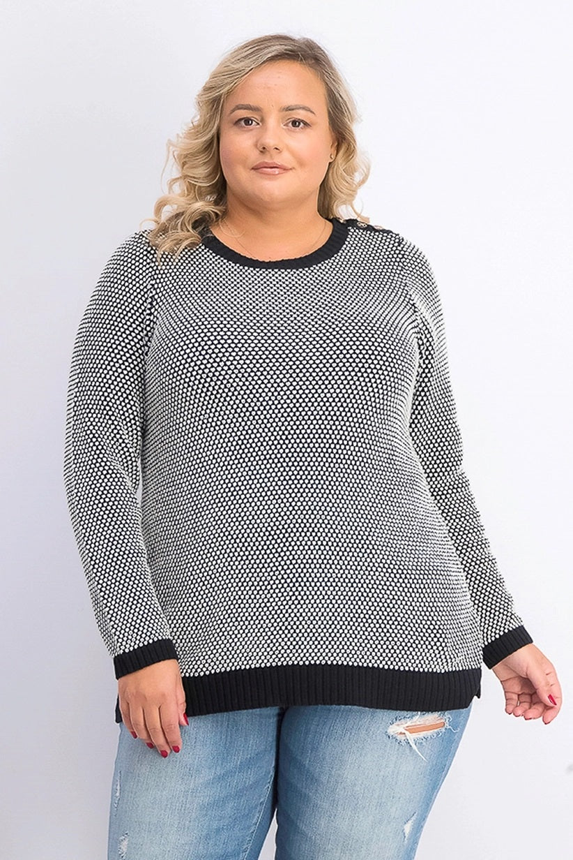 Suéter feminino plus size com acabamento em contraste e botões Charter Club, preto, tamanho 3X
