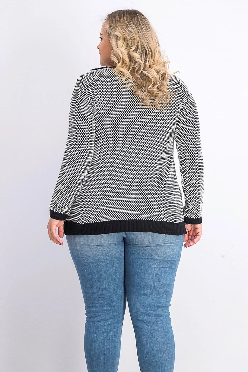 Suéter feminino plus size com acabamento em contraste e botões Charter Club, preto, tamanho 3X