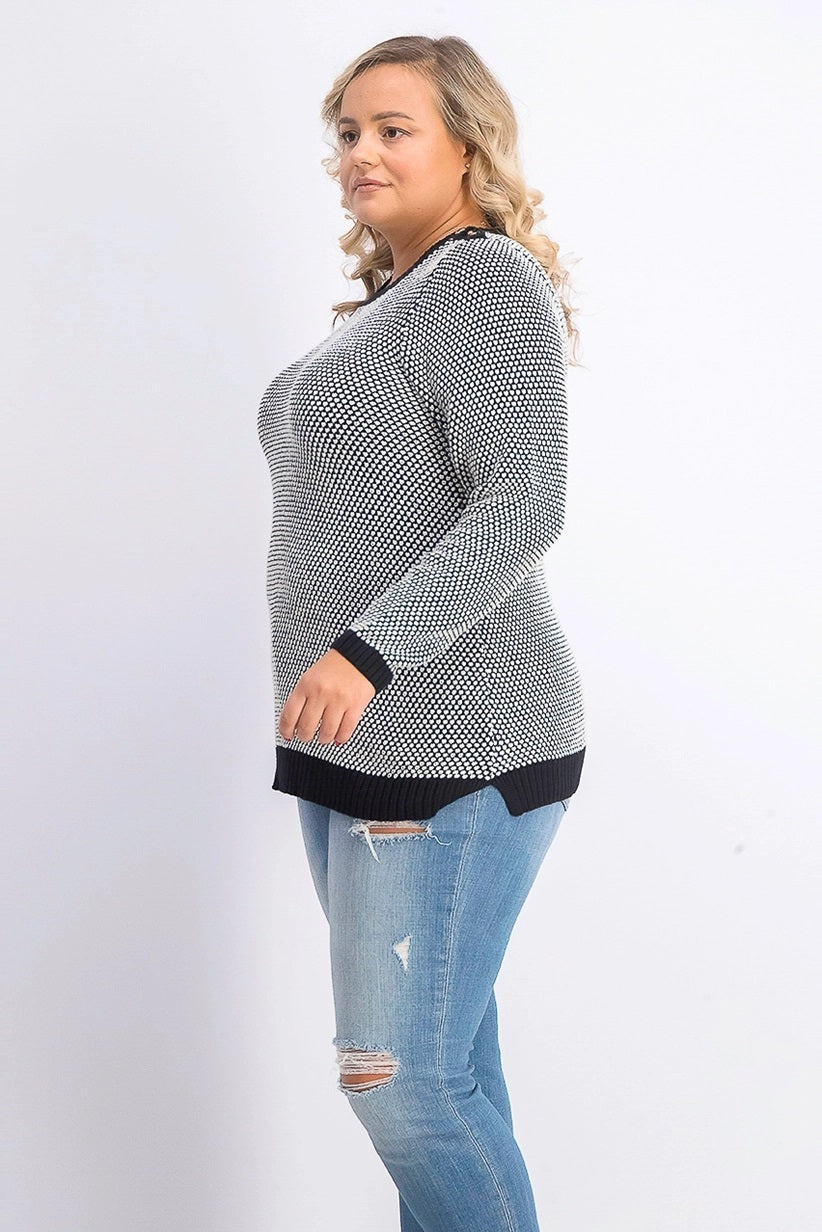 Suéter feminino plus size com acabamento em contraste e botões Charter Club, preto, tamanho 3X