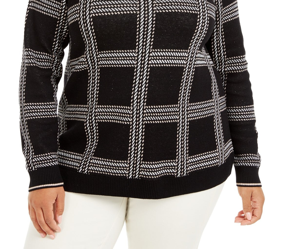 Suéter xadrez metálico plus size feminino Charter Club, preto, tamanho XX-G