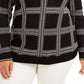 Suéter xadrez metálico plus size feminino Charter Club, preto, tamanho OX