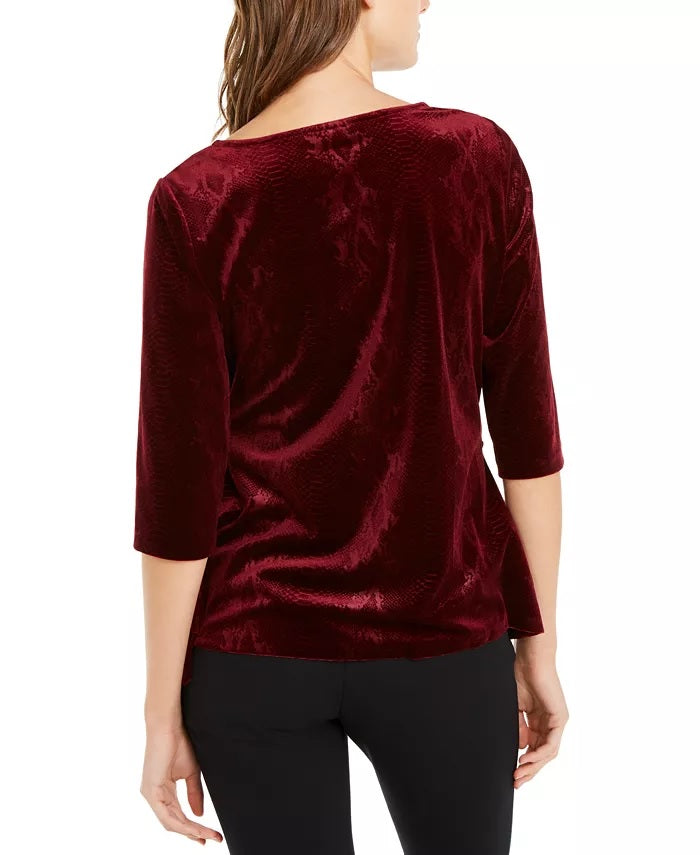 Blusa Alfani Feminina Borgonha Sólida Manga 3/4 Gola Joia Vinho Tamanho Médio