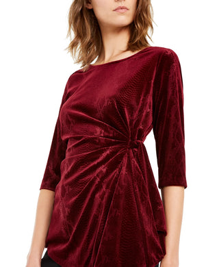 Blusa Alfani Feminina Borgonha Sólida Manga 3/4 Gola Joia Vinho Tamanho Médio