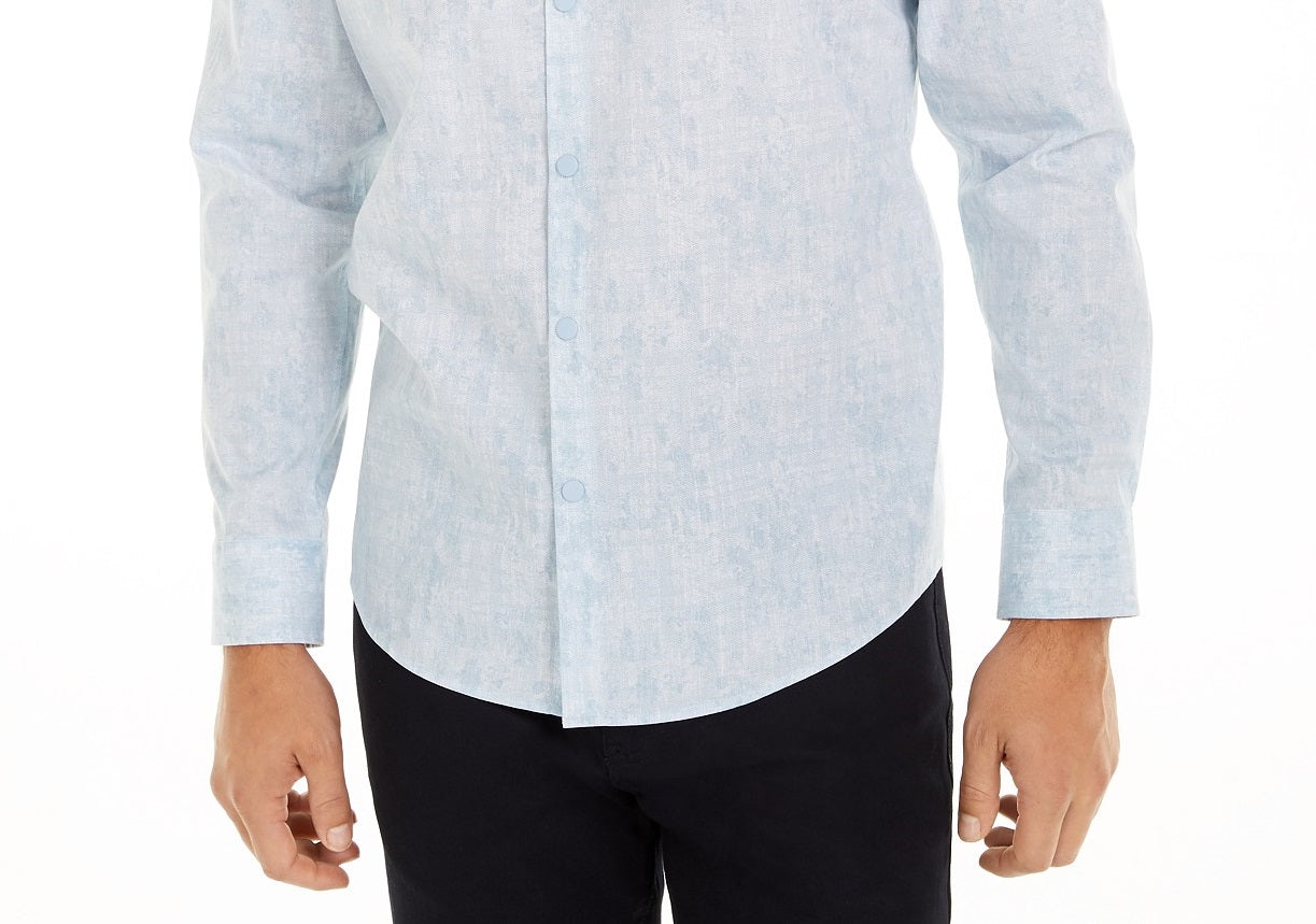 Camisa xadrez abstrata Alfani masculina, corte clássico, azul desbotado, tamanho médio