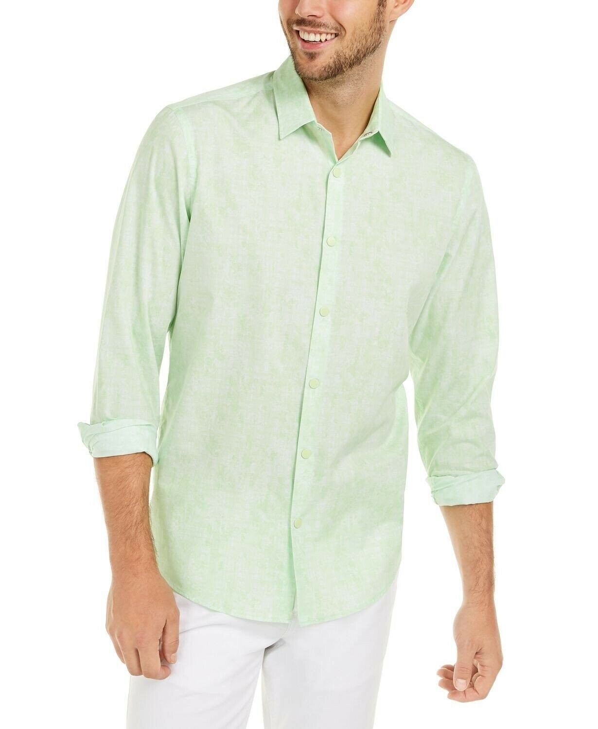 Camisa xadrez abstrata Alfani masculina, corte clássico, verde, tamanho grande