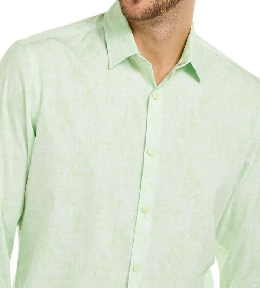 Camisa xadrez abstrata Alfani masculina, corte clássico, verde, tamanho grande