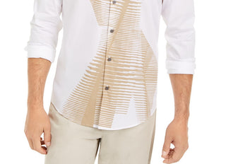 Alfani Men's Classic-Fit Abstract Line-Print Shirt White Size Large