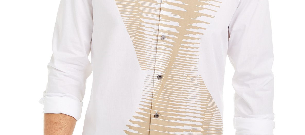 Camisa Alfani Masculina Classic-Fit com Estampa Abstrata e Tamanho Médio, Branca