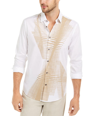 Alfani Men's Classic-Fit Abstract Line-Print Shirt White Size 2 Extra Large