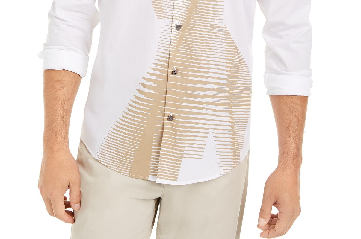 Camisa Alfani Masculina Classic-Fit com Estampa Abstrata, Branca, Tamanho 2 Extra Grande