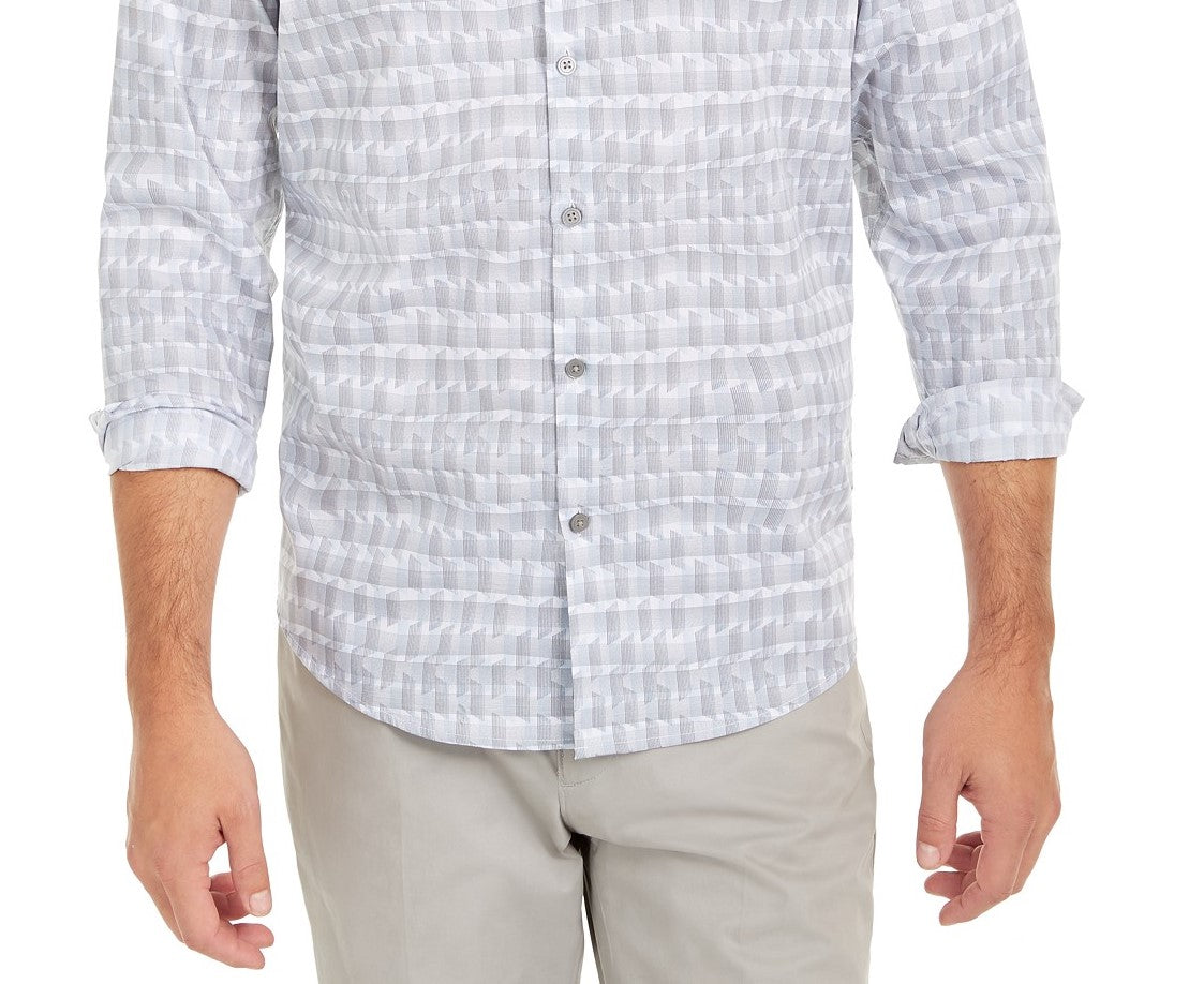 Camisa Alfani Masculina Classic-Fit Geo-Stripe Branca Tamanho P
