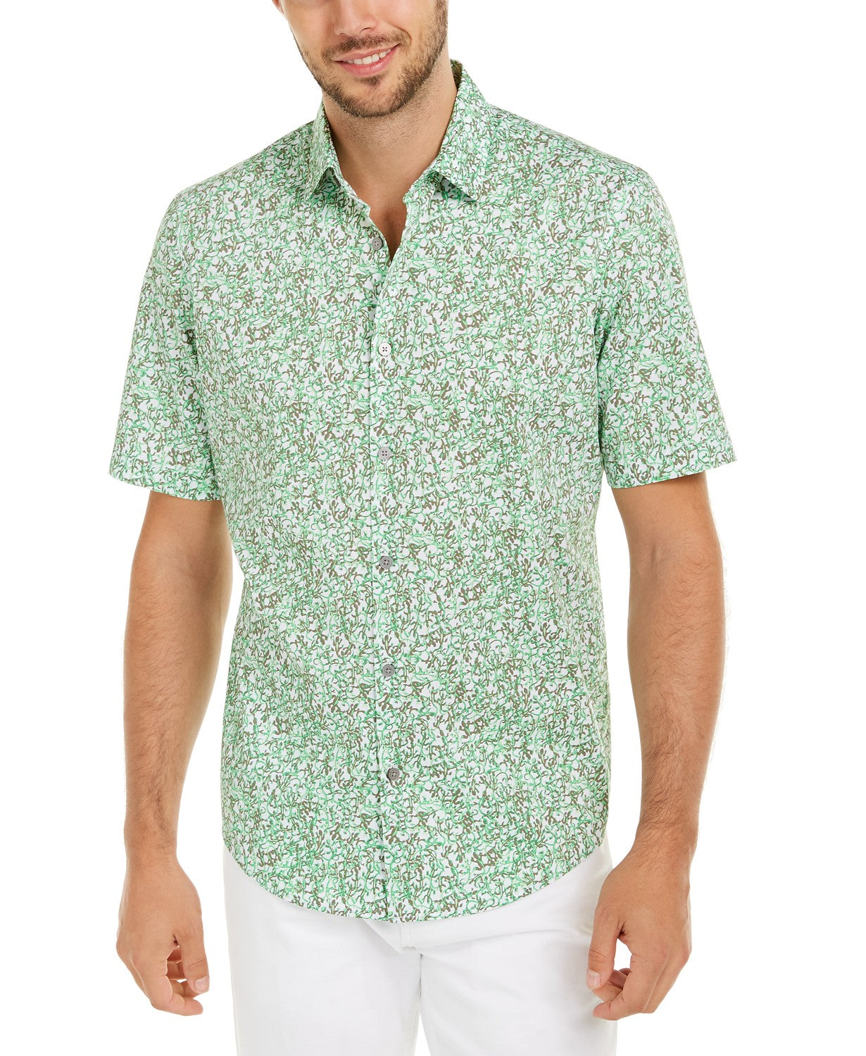 Camisa Alfani Masculina Classic-Fit com Estampa de Lagarto Verde Tamanho P