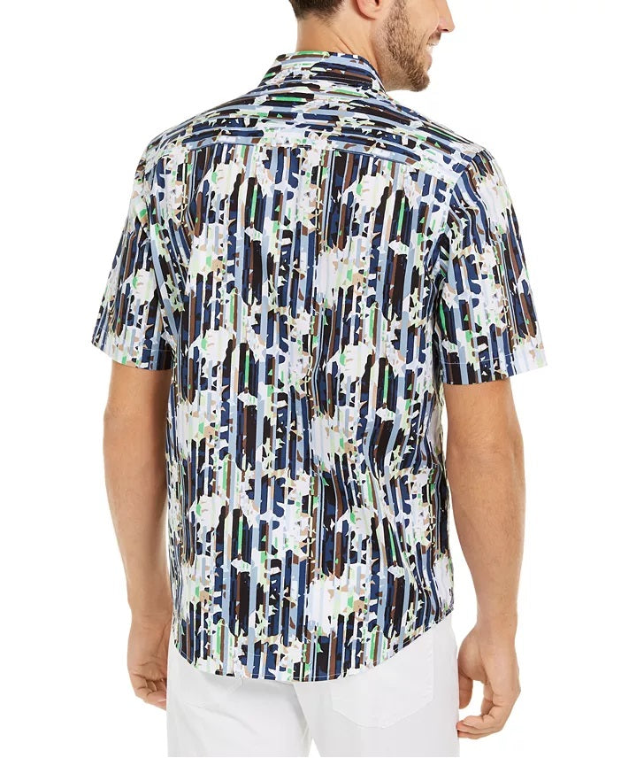 Camisa Alfani Masculina Listrada Floral Abstrata Classic-Fit Azul Marinho Tamanho P