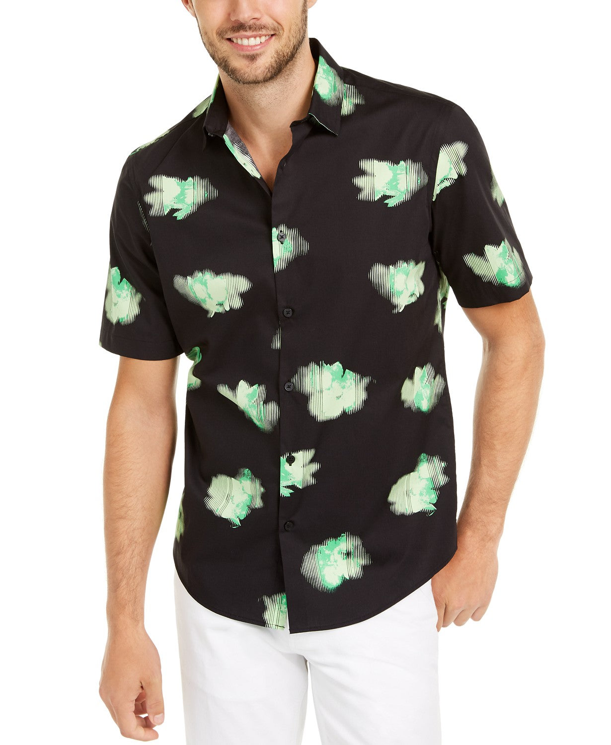 Camisa Alfani Masculina Classic-Fit com Estampa Floral Abstrata Preta Tamanho P