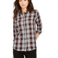 Camisa xadrez feminina Charter Club Petite de algodão com botões, preta, tamanho pequeno