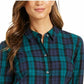 Camisa xadrez feminina Charter Club de algodão, preta, tamanho grande