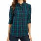 Camisa xadrez feminina Charter Club de algodão, preta, tamanho médio