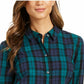 Camisa xadrez feminina Charter Club de algodão, preta, tamanho médio