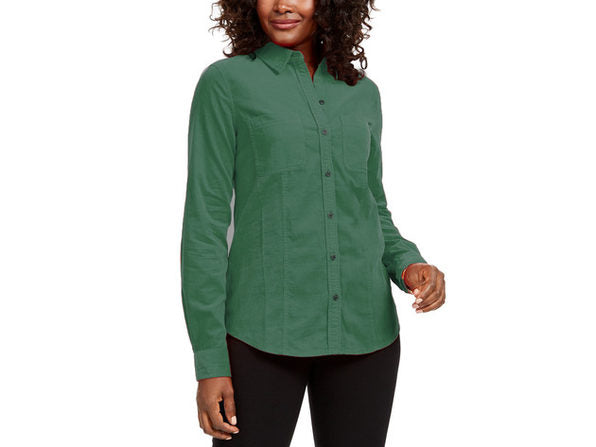 Camisa feminina de veludo cotelê liso Charter Club verde escuro tamanho XX-G
