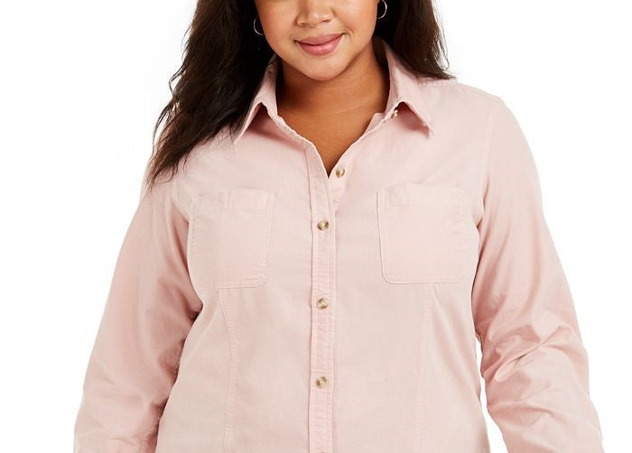 Camisa feminina de veludo cotelê liso Charter Club, rosa, tamanho grande