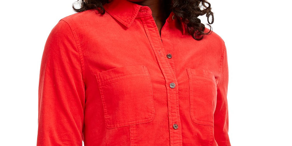 Camisa feminina de veludo cotelê sólida Charter Club vermelha, tamanho médio