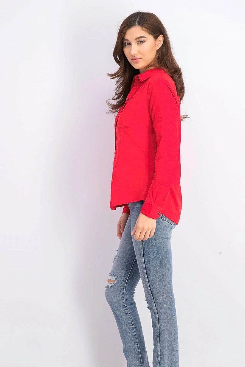 Camisa feminina de veludo cotelê sólida Charter Club, tamanho médio, vermelha, tamanho XX-G