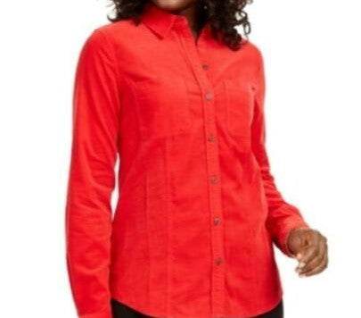 Camisa feminina Charter Club Petite de algodão com botões e veludo cotelê, vermelha, tamanho Petit