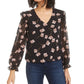 Blusa feminina com estampa floral Bar III, preta, tamanho extra pequeno