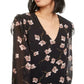 Blusa feminina com estampa floral Bar III, preta, tamanho grande