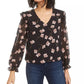 Blusa feminina com estampa floral Bar III, preta, tamanho pequeno