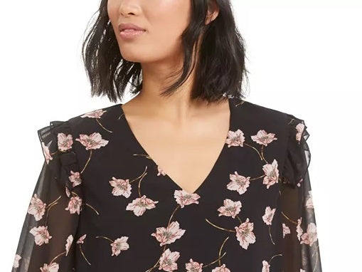 Blusa feminina com estampa floral Bar III, preta, tamanho pequeno