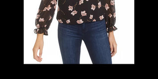 Blusa feminina com estampa floral Bar III, preta, tamanho pequeno