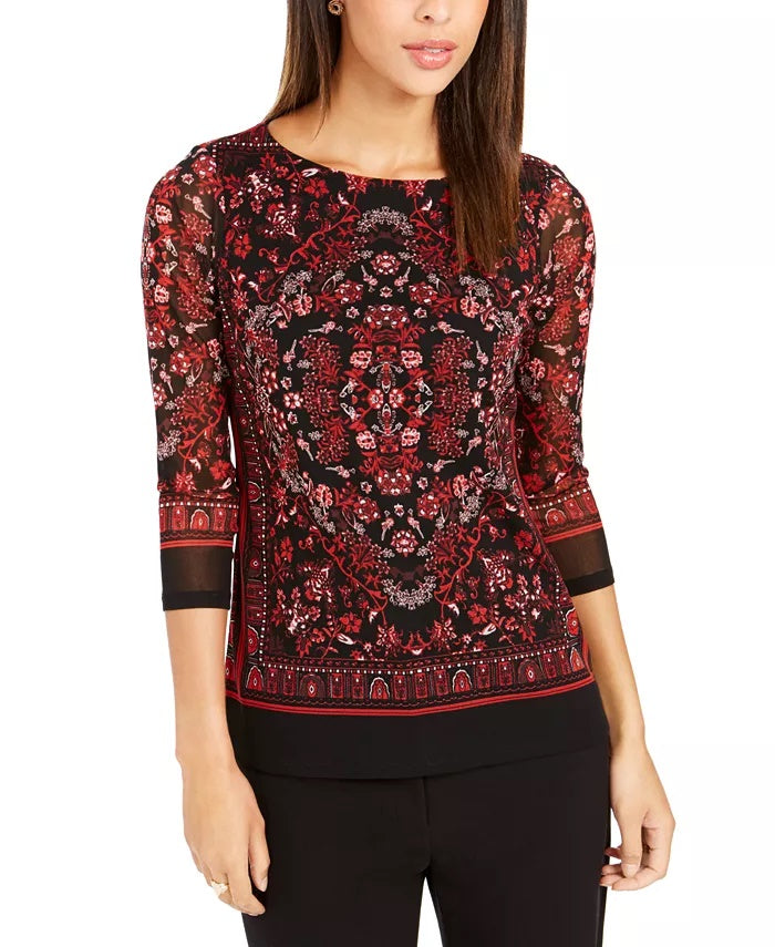 Top de malha estampado feminino Charter Club, vermelho, tamanho pequeno e pequeno
