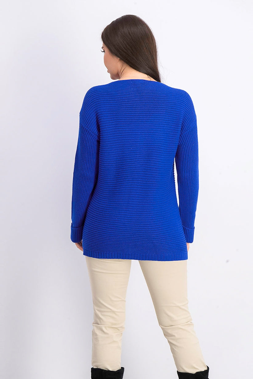 Suéter feminino Charter Club de algodão texturizado com decote em V, azul, tamanho médio