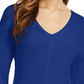 Suéter feminino de algodão texturizado com decote em V, tamanho extra grande, azul, Charter Club