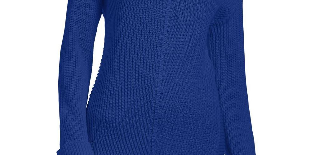 Suéter feminino de algodão texturizado com decote em V, tamanho extra grande, azul, Charter Club