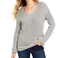 Suéter feminino Charter Club de algodão texturizado com decote em V, cinza, tamanho grande