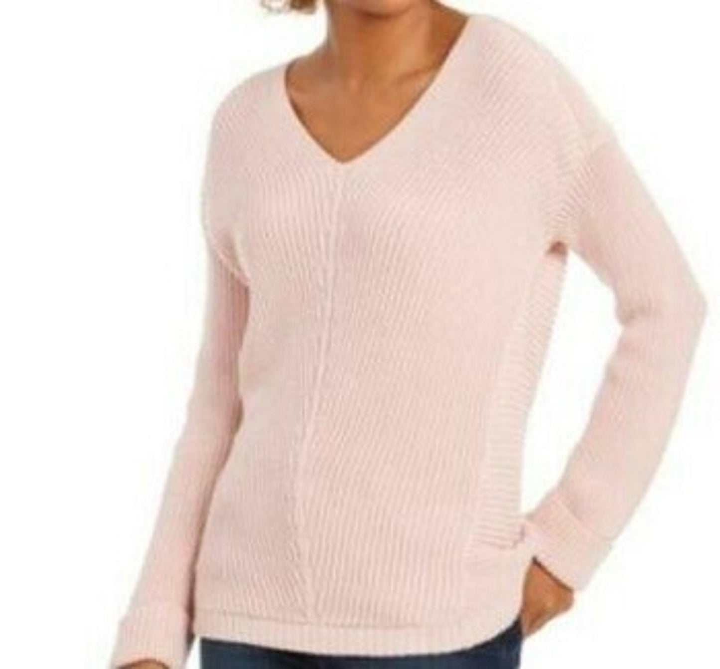 Suéter feminino de algodão texturizado com decote em V, tamanho grande, rosa, Charter Club