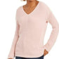 Suéter feminino de algodão texturizado com decote em V, rosa, tamanho pequeno, Charter Club