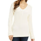 Suéter feminino Charter Club de algodão texturizado com decote em V, branco, tamanho 2, extra grande