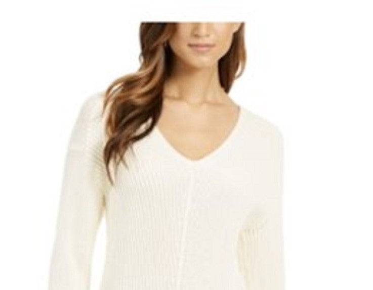 Suéter feminino de algodão texturizado com decote em V, tamanho natural médio, Charter Club
