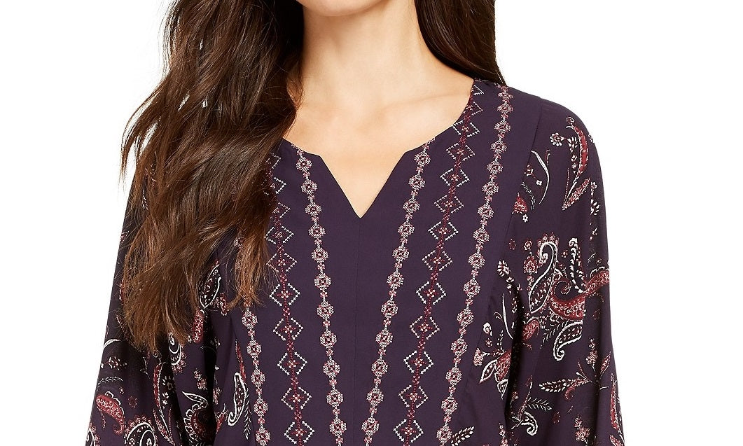 Top feminino estilo camponês com estampa de lenço e bainha paisley, tamanho extra pequeno