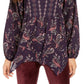 Top feminino estilo camponês com estampa de lenço e bainha paisley, tamanho extra pequeno