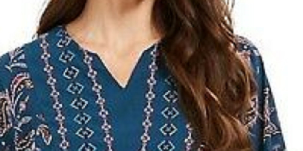 Top feminino estilo camponês com bainha de lenço estampado verde tamanho médio