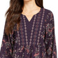Top feminino estilo camponês com bainha de lenço estampado, roxo, tamanho grande