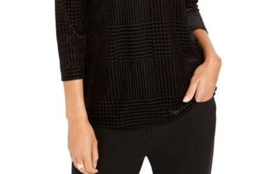 Top texturizado de veludo feminino Charter Club, preto, tamanho XX-G