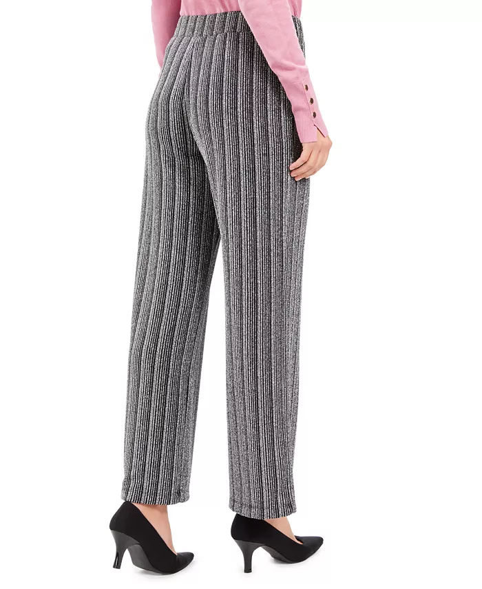 Calça feminina pequena metálica de perna larga JM Collection, preta, tamanho grande