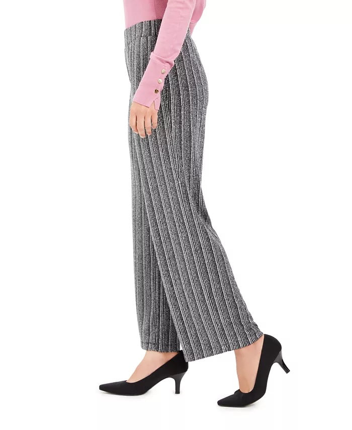 Calça feminina pequena metálica de perna larga JM Collection, preta, tamanho grande
